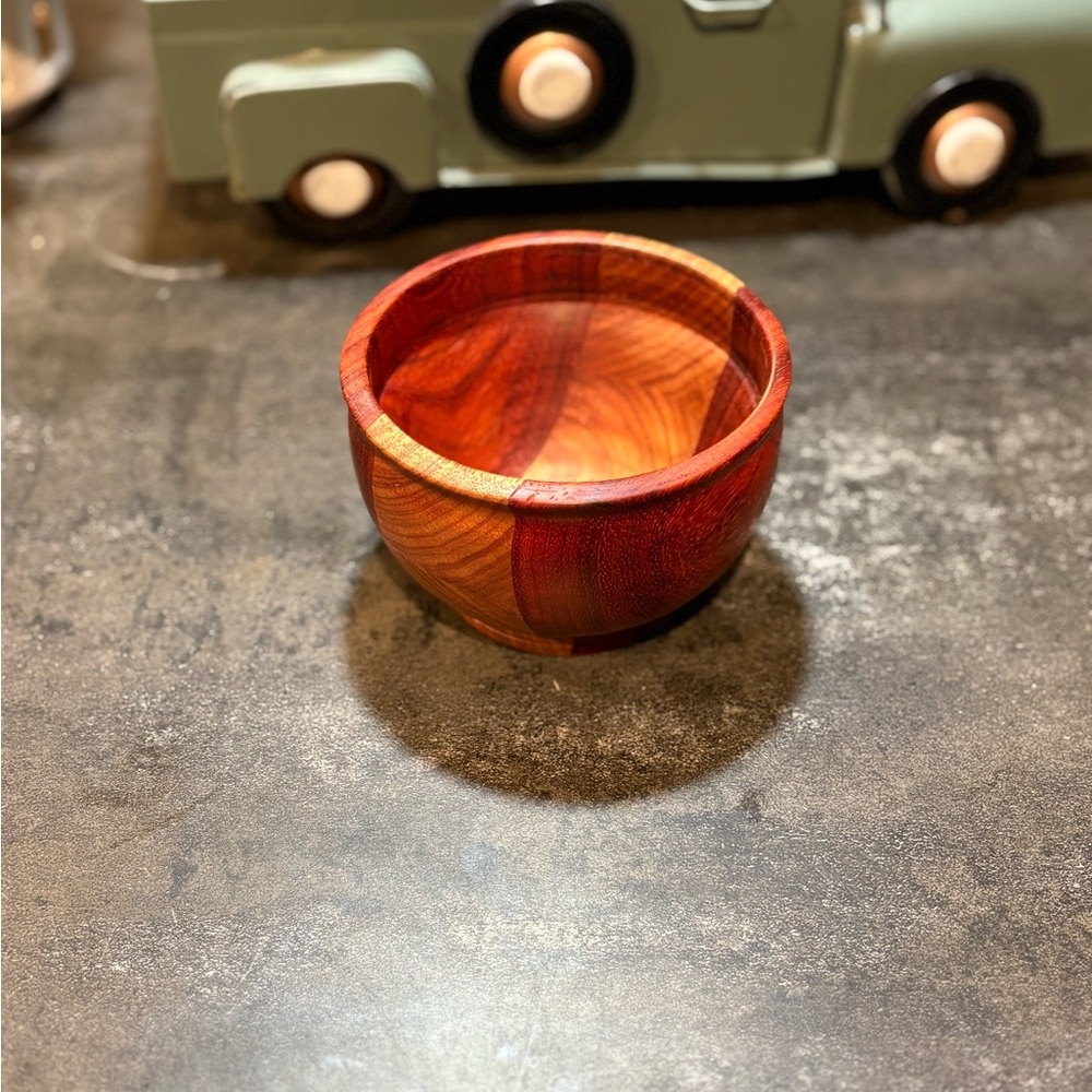 Handcrafted Wooden Bowl - Red and Brown 5”x3.5”